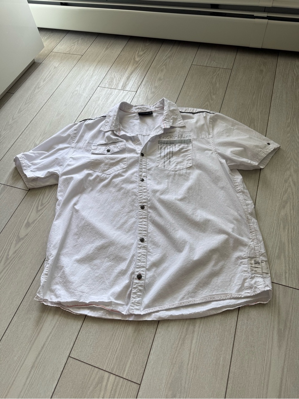 Projek Raw XXL white button down short sleeve tee y2k 100% cotton casual vintage